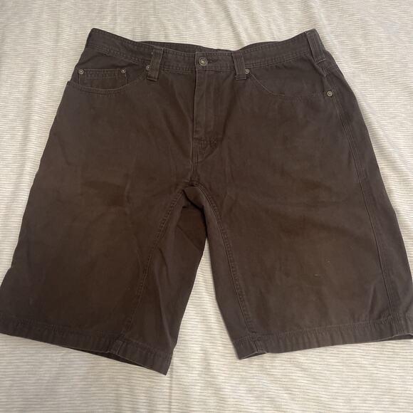 Prana Brown Denim Shorts Size 34 Stretch Casual Outdoor Travel Performance Jean - Picture 1 of 7
